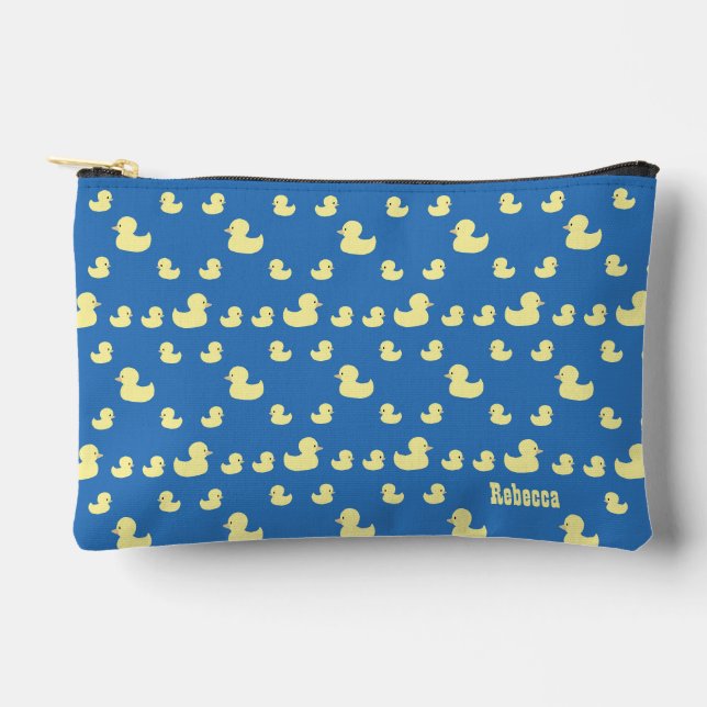 Personalize Rubber Duckies Cute Pattern Blue Accessory Pouch (Front)