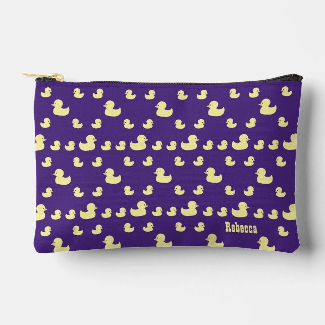 Personalize Rubber Duckies Pattern Purple Zipper Accessory Pouch (Front)
