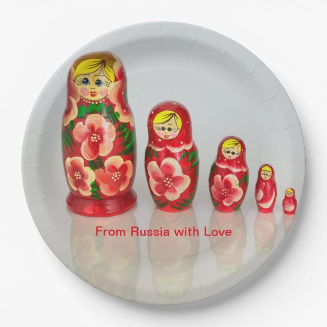 Personalize Russian Matryoshka  stacking dolls Paper Plates (Front)