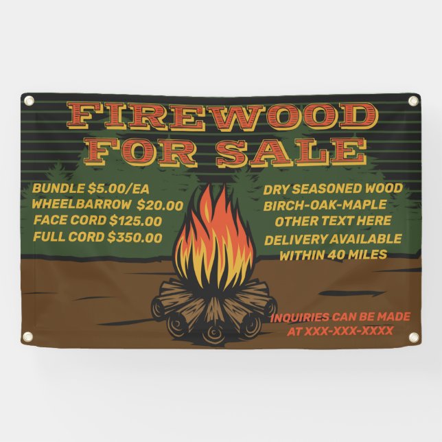 Personalize Rustic Firewood For Sale Bundle Cord  Banner (Horizontal)
