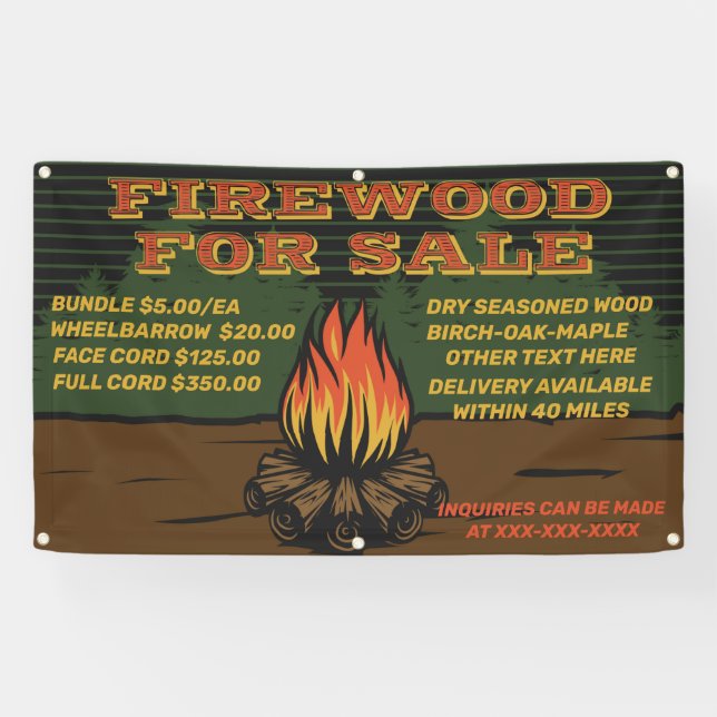 Personalize Rustic Firewood For Sale Bundle Cord Banner (Horizontal)
