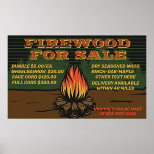 Personalize Rustic Firewood For Sale Bundle Cord Poster