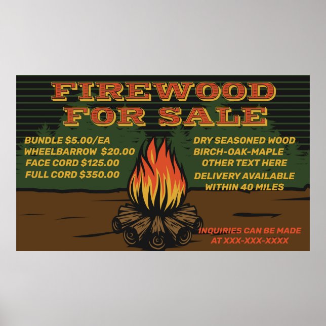 Personalize Rustic Firewood For Sale Bundle Cord Poster (Front)