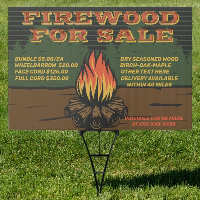 Personalize Rustic Firewood For Sale Bundle Cord  Sign (Insitu)