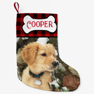 Personalize Rustic red black plaid dog puppy Small Christmas Stocking