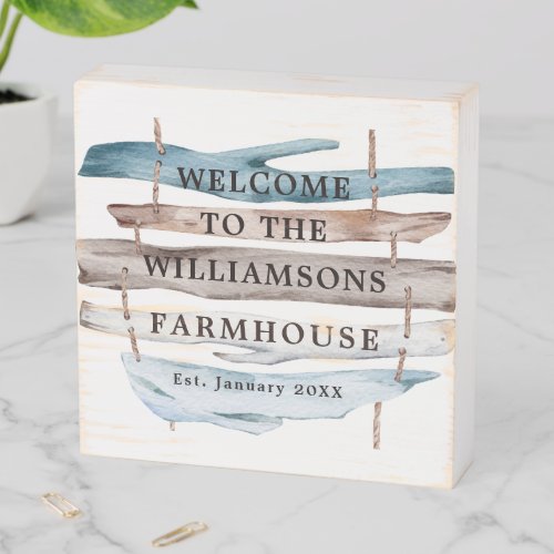 Personalize Rustic Wood Welcome Farmhouse Wooden Box Sign
