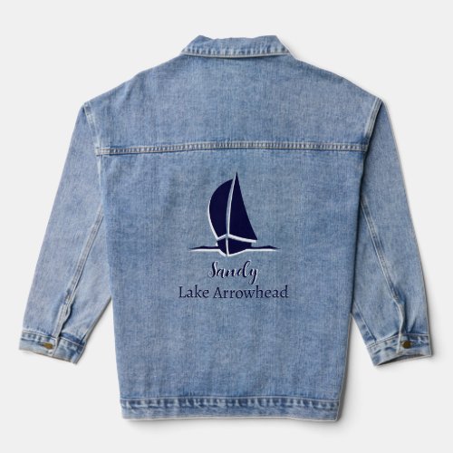 Personalize Sailboat Silhouette Navy Blue White Denim Jacket
