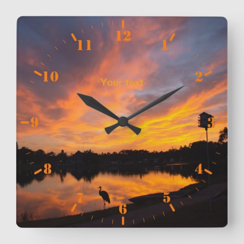 Personalize Sandhill crane silhouette at sunset Square Wall Clock