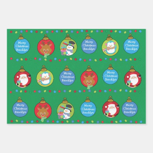 Personalize Santa and Friends Wrapping Paper Sheets