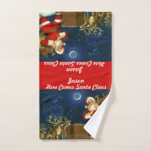 Personalize  Santa Christmas Hand Towel YOUR NAME