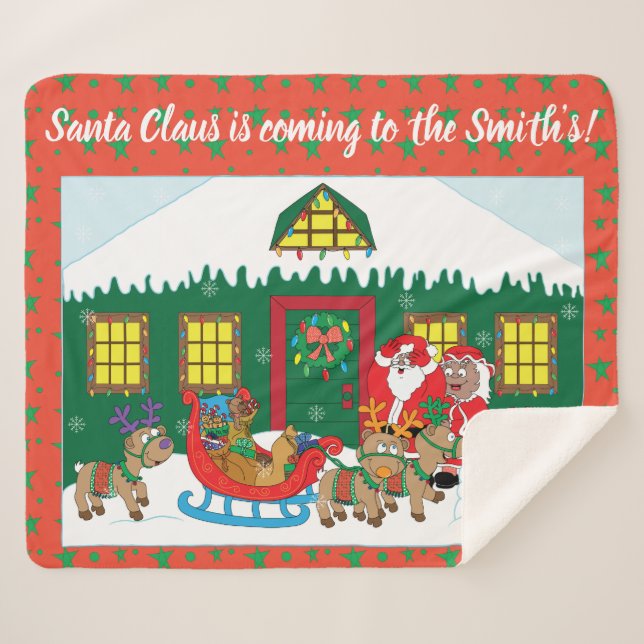 Personalize Santa Claus of Color Sherpa Blanket (Front (Horizontal))