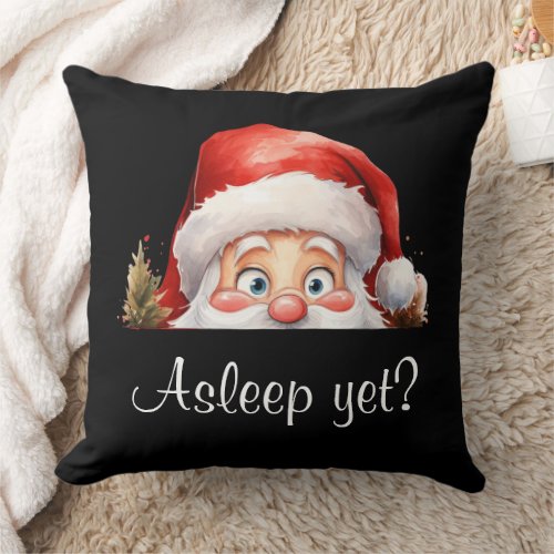 Personalize Santa Claus Peeking Asleep Yet  Throw Pillow