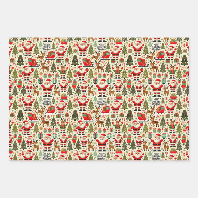 Personalize Santa Claus Rudolph Red Nose Reindeer  Wrapping Paper Sheets (Front)