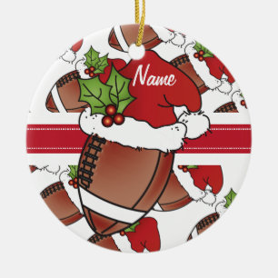 Personalize Santa's Hat Christmas Football Ceramic Ornament