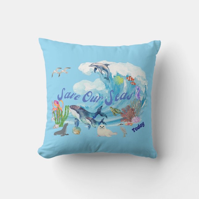 Personalize Save Our Seas Throw Pillow (Front)