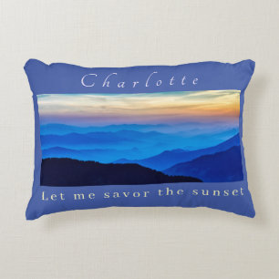 Personalize Savor the Sunset on Blue Background   Accent Pillow