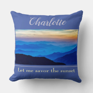 Personalize Savor the Sunset on Blue Background Throw Pillow