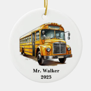Personalize School Bus Driver Christmas Gift Ceramic Ornament
