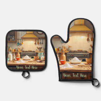 Personalize Set of 2 Kitchen Oven Mitt Potholder