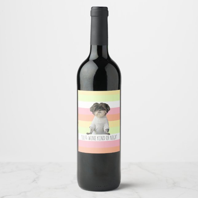 Personalize Shihtzu Dog Puppy Stripe Wine Label (Front)