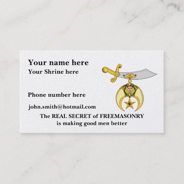 Personalize Shriners Business Card (Front)