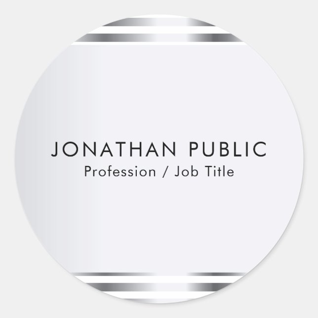 Personalize Silver Look Glamorous Elegant Modern Classic Round Sticker (Front)