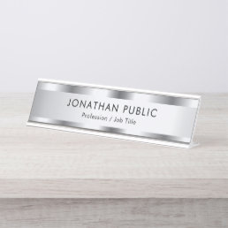 Personalize Silver Look Glamorous Elegant Modern Desk Name Plate