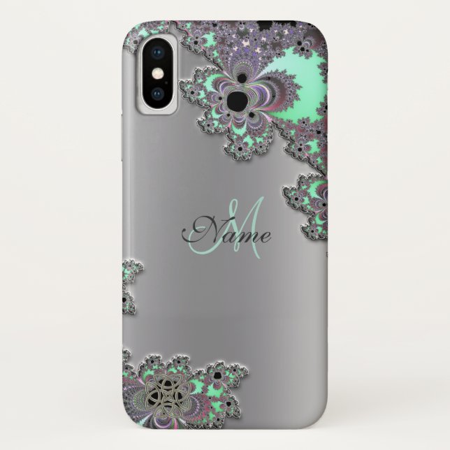 Personalize Silver Metallic Fractal iPhone X Case (Back)