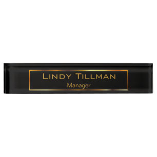 Personalize, Simple Black & Gold Name Plate