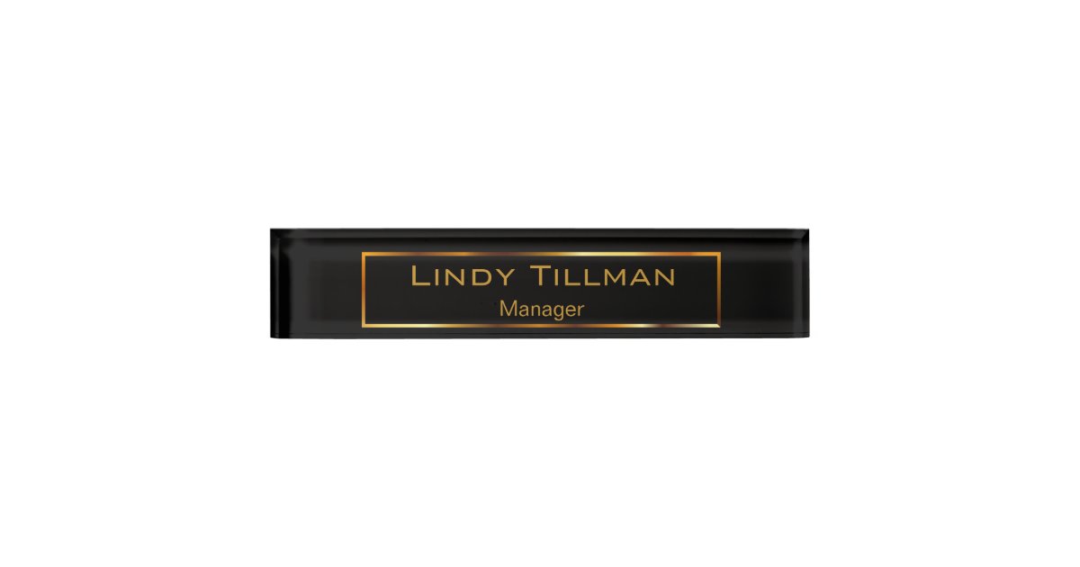 Personalize, Simple Black & Gold Name Plate Zazzle