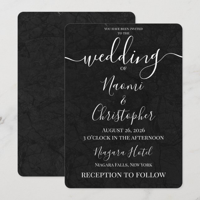 Personalize: Simple Black Stone Texture Wedding Invitation (Front/Back)