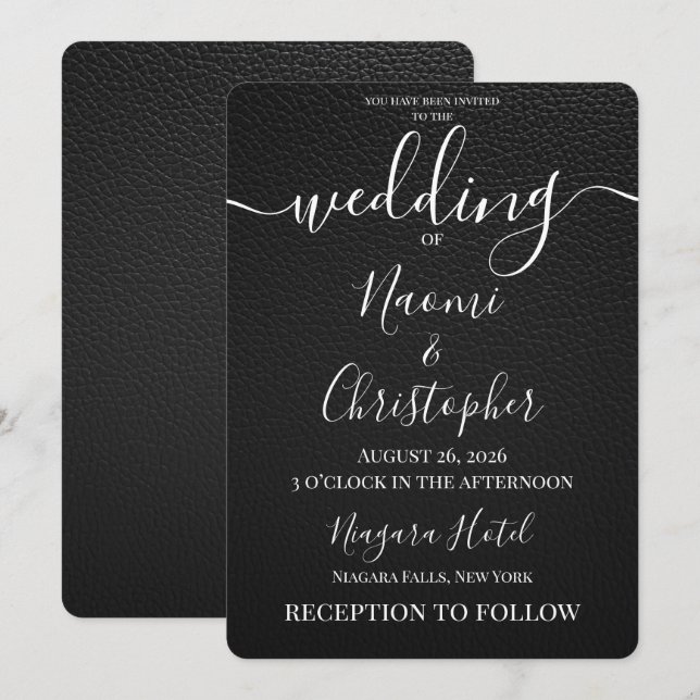 Personalize: Simple Black Vinyl Texture Wedding Invitation (Front/Back)