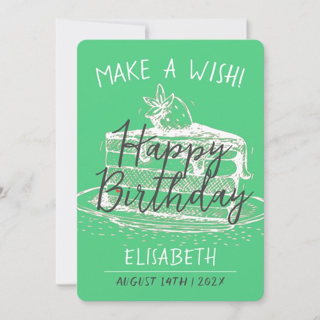 Personalize Simple Sweet Cake Make A Wish Birthday Card (Front)
