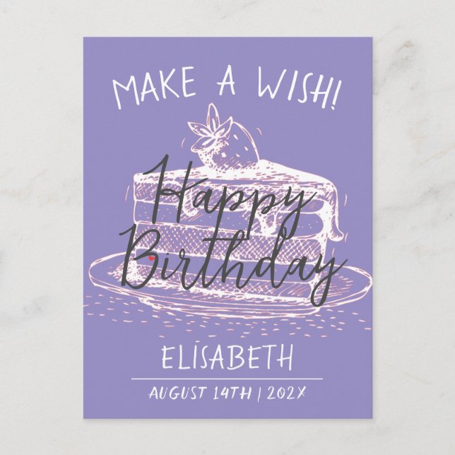 Personalize Simple Sweet Cake Make A Wish Birthday Postcard (Front)