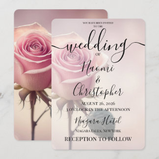 PERSONALIZE: Single Pink Rose Wedding Invitation