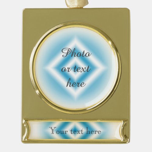 Personalize_sky blue diamond gradient gold plated banner ornament