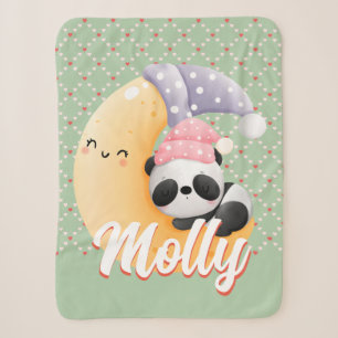 Personalize Sleeping Panda Baby Name Sherpa Blanket