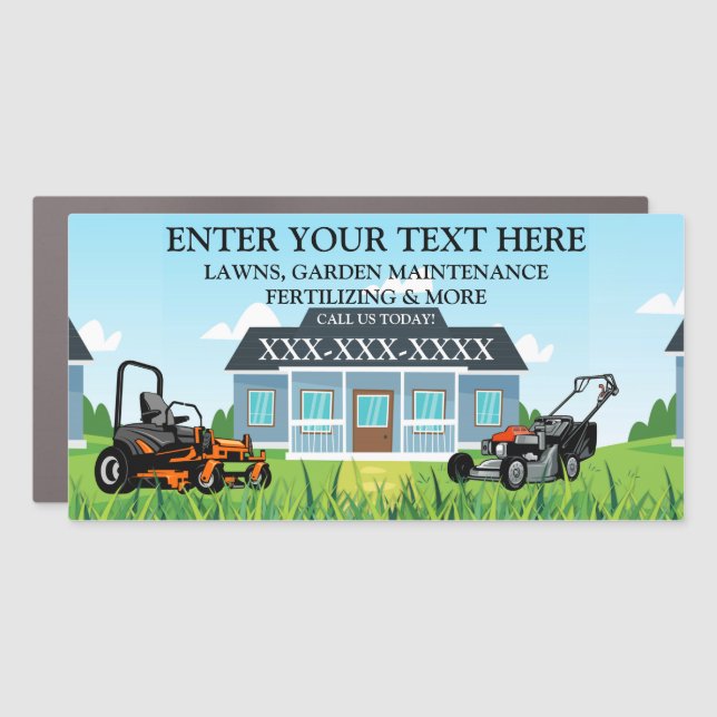 Personalize Small Business Lawn Care Lawnmower  Car Magnet (Front)