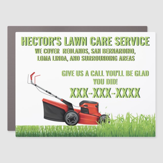Personalize Small Business Lawn Care Lawnmower  Car Magnet (Front)