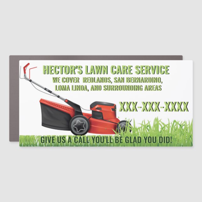 Personalize Small Business Lawn Care Lawnmower  Car Magnet (Front)