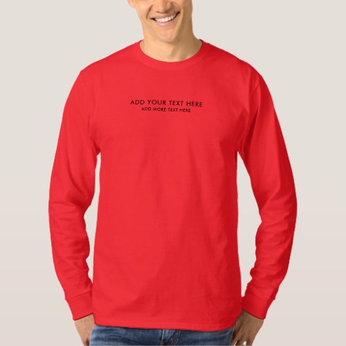 Personalize Small Font Mens Modern Long Sleeve Red T_Shirt