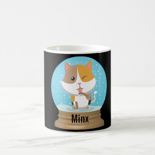 Personalize Snow Globe Cat With Kittys Name Coffee Mug