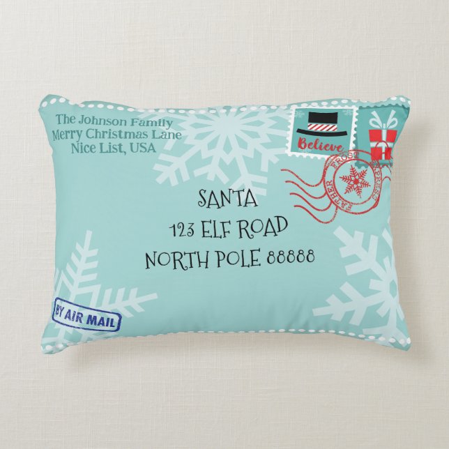Personalize Snowflake Santa Letter Christmas Accent Pillow (Front)