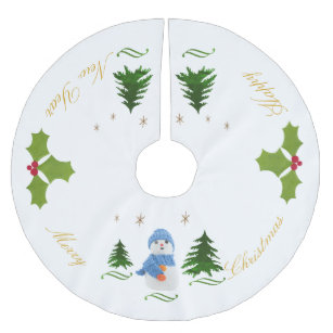 Personalize, Snowman, Christmas tree, twig Brushed Polyester Tree Skirt