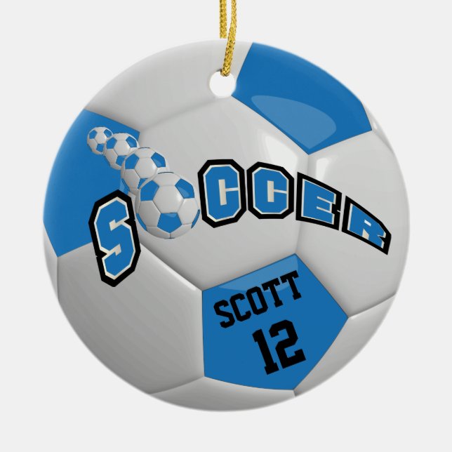 Personalize Soccer Ball | Blue Ceramic Ornament (Front)