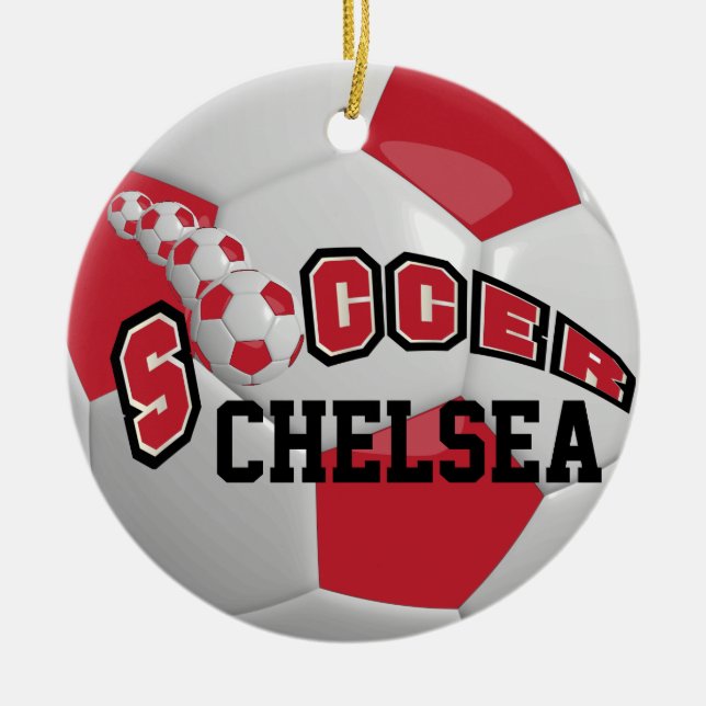 Personalize Soccer Ball | Dark Red Ceramic Ornament (Front)