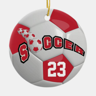 Personalize Soccer Ball   Dark Red Ceramic Ornament