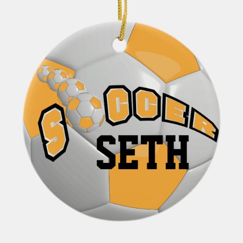 Personalize Soccer Ball  Gold Ceramic Ornament