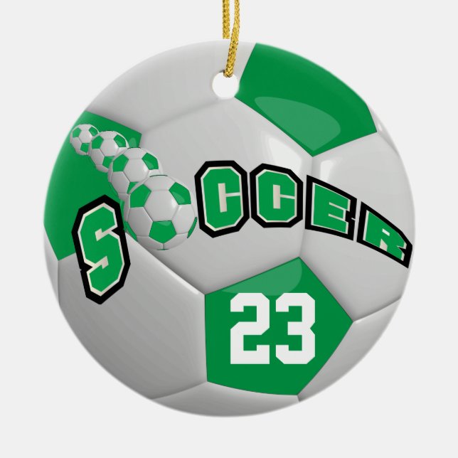 Personalize Soccer Ball | Green Ceramic Ornament (Front)