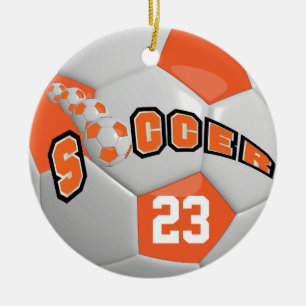 Personalize Soccer Ball Orange Ceramic Ornament